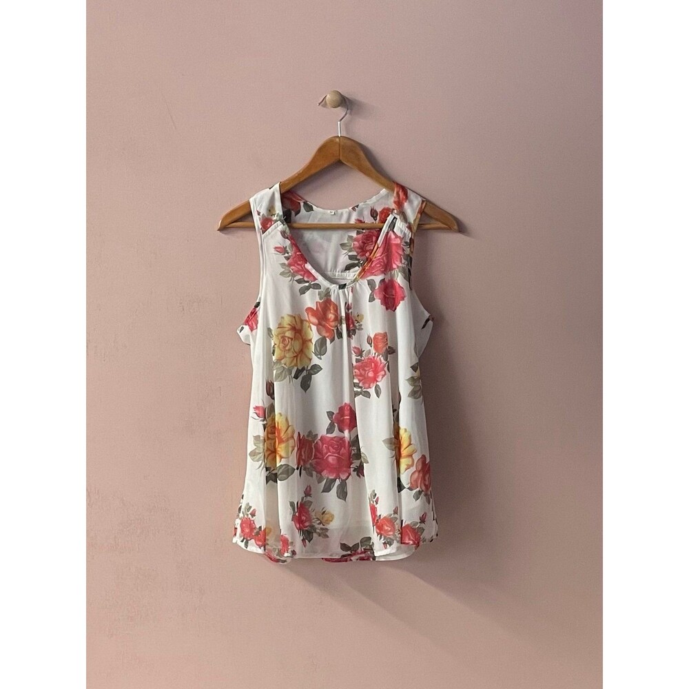 White Floral Racerback Top Size M